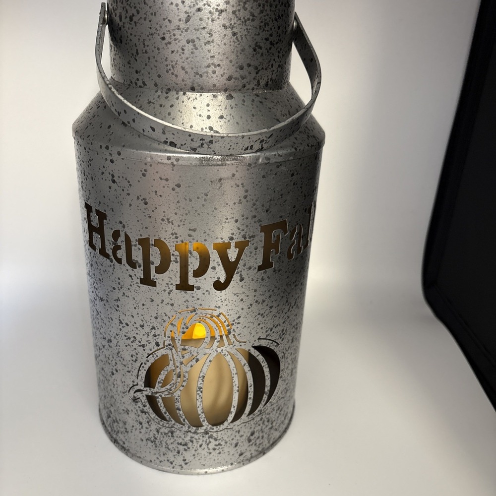 Tin Lantern With Handle - Candle Holder/ Happy Fall 12" Pre-owned - Picture 4 of 8